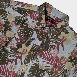 UNTUCKit Hawaiian Shirt Mens L Blue Chambray Floral Short Sleeve Button Slim Fit
